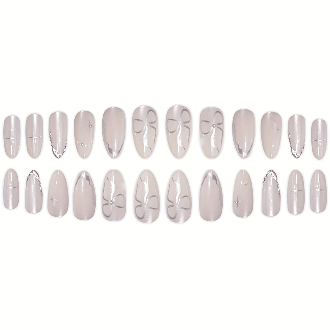 Elegant Press-On Nail Art with Floral Accents Kalsten
