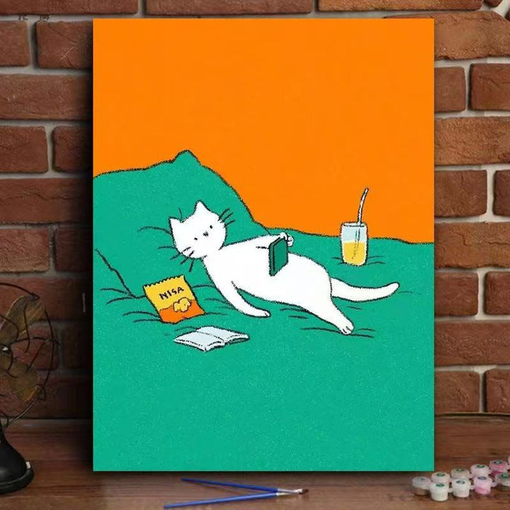 Whimsical Cat Watering Plants Canvas Art Kalsten