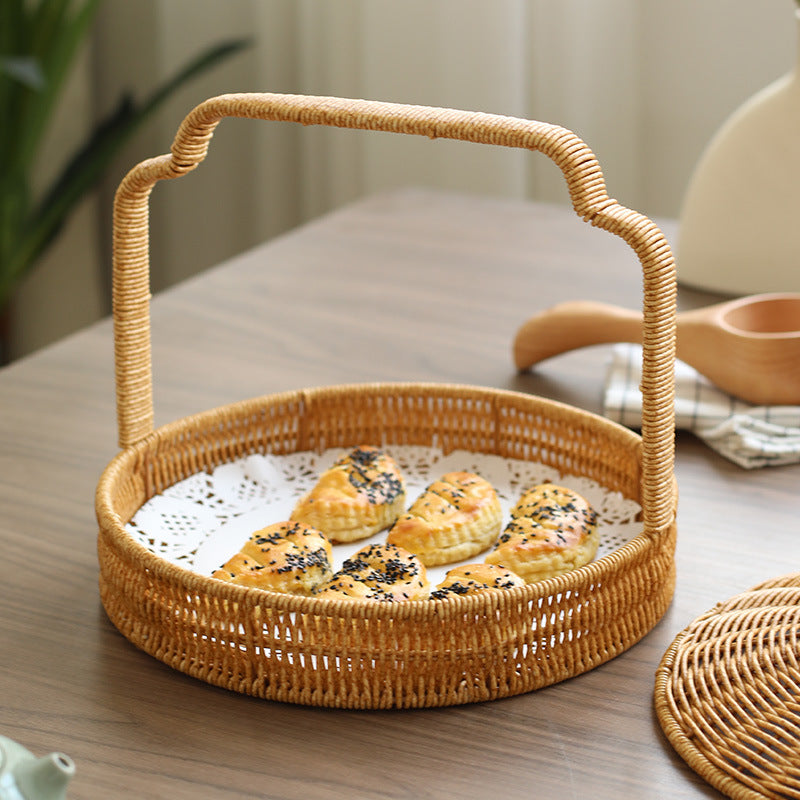 Handwoven Round Serving Basket with Ergonomic Handle Kalsten