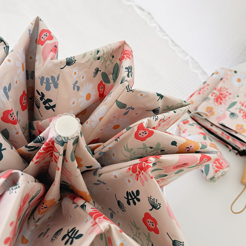 Ladies Folding Umbrella with Floral Design and Cute Details Kalsten