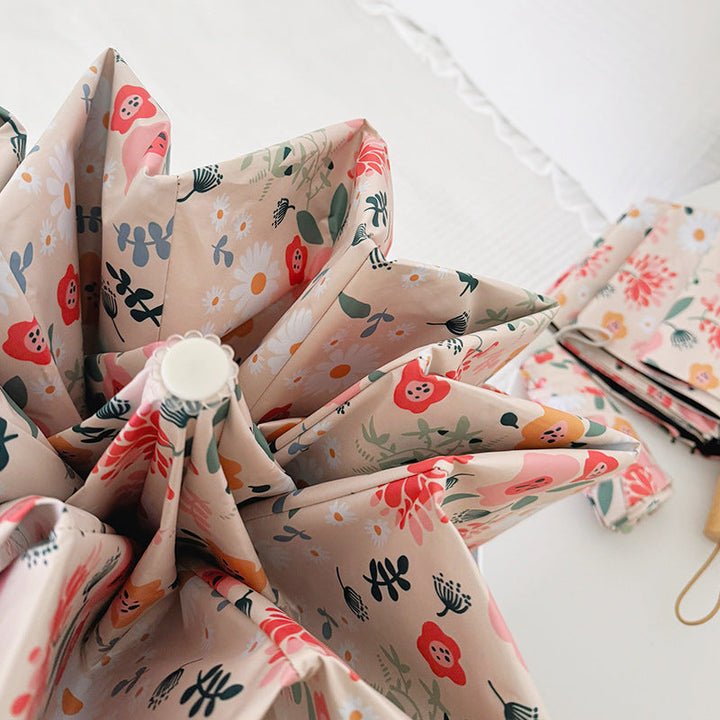 Ladies Folding Umbrella with Floral Design and Cute Details Kalsten