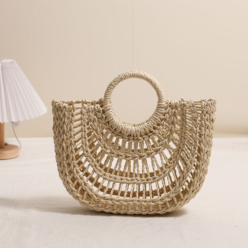 Handcrafted basket bag with stylish ring handle Kalsten