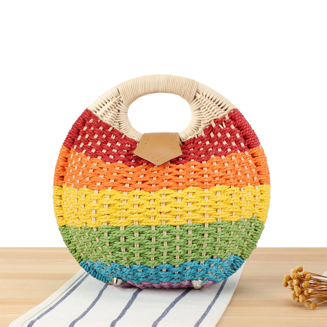Round straw bag with elegant leather handle Kalsten