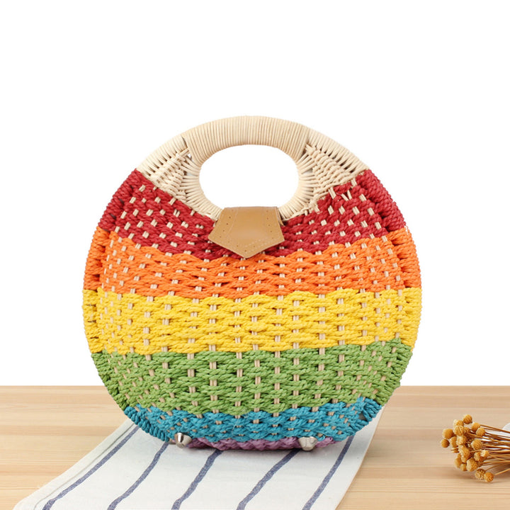 Round straw bag with elegant leather handle Kalsten