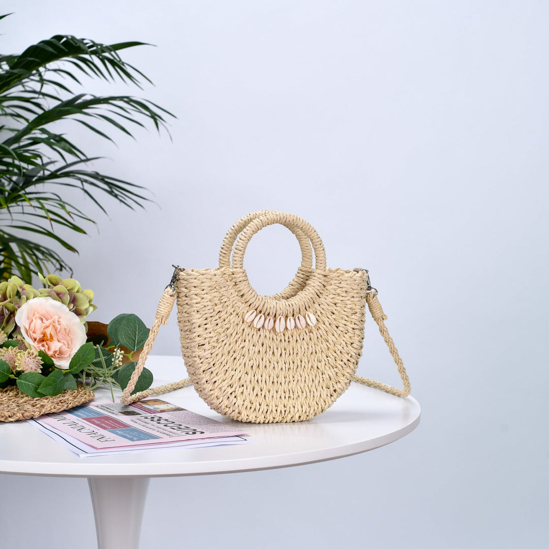 Natural fiber handbag with shell decoration Kalsten