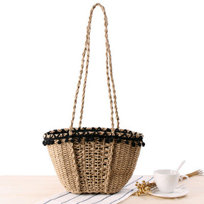 Braided Basket Bag with Pompons Kalsten
