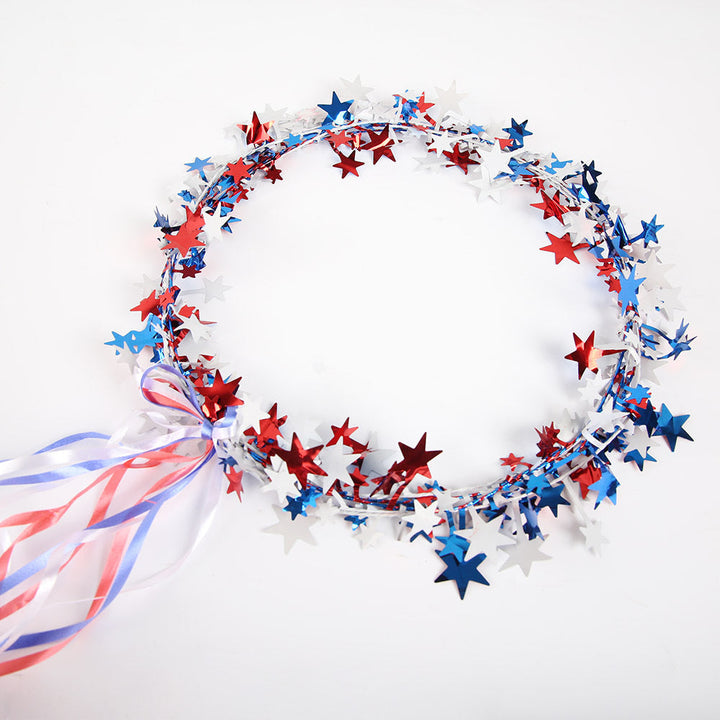 Independence Day star hoop streamer hanging decoration with metallic star garland and cascading ribbon tails Kalsten