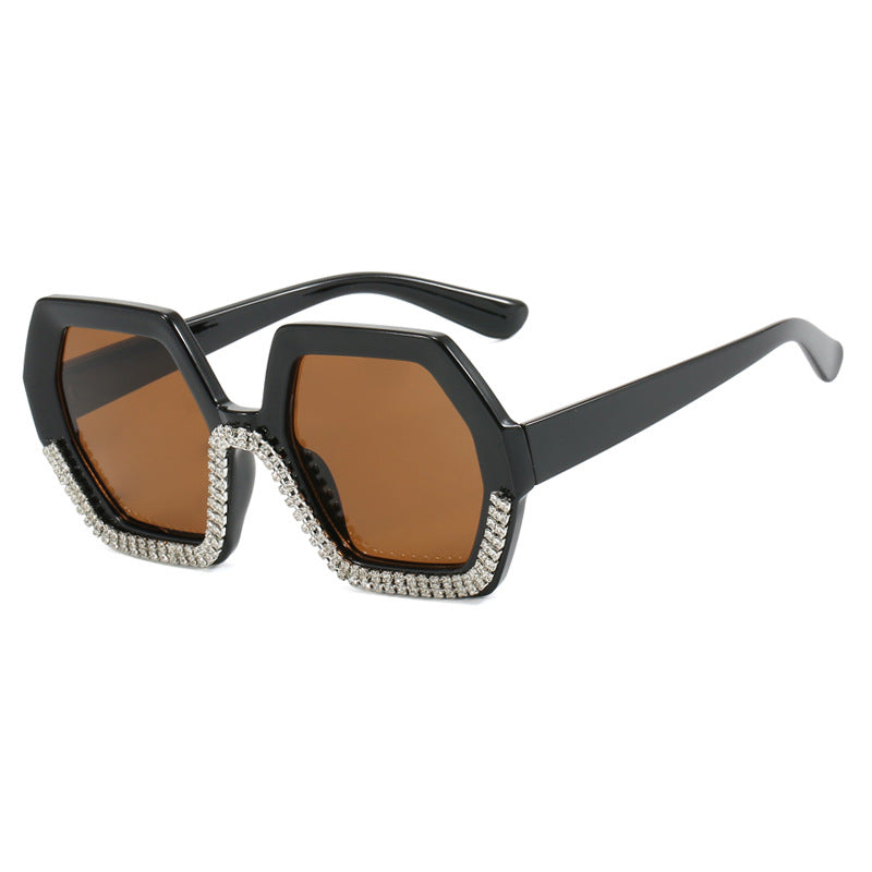 Women's extravagant sunglasses with hexagonal frame and rhinestone accents Kalsten