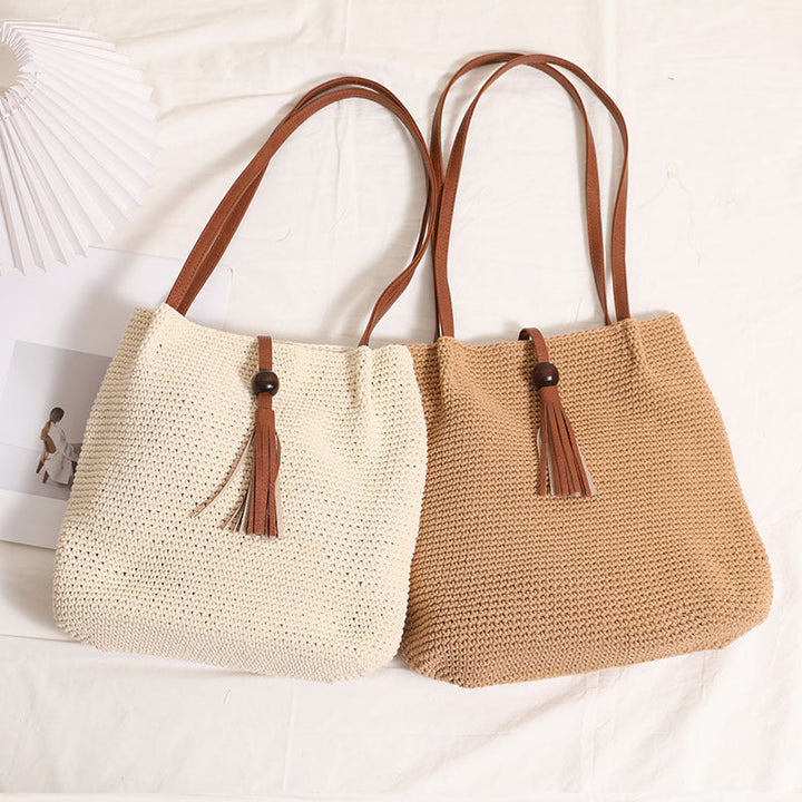 Hand-crocheted shoulder bag with leather details Kalsten