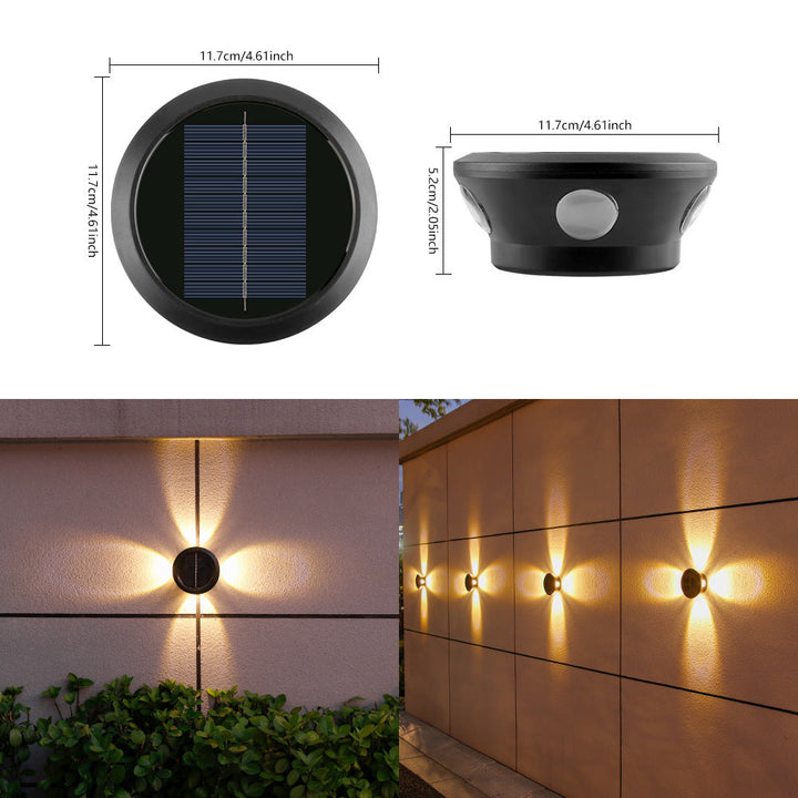 Round Solar Wall Lamp With Quad-Beam LED Decorative Outdoor Sconce And Weatherproof Housing Kalsten