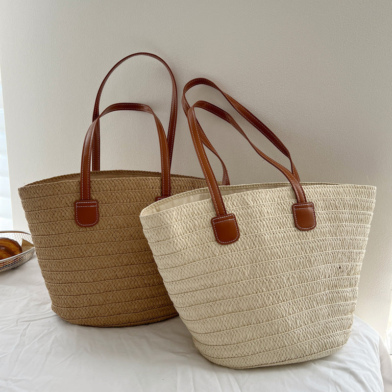 Handcrafted straw bag with elegant leather handles Kalsten