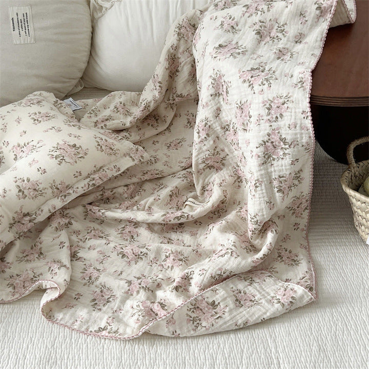 Unisex Cotton Muslin Blanket with Floral Design and Ruffle Details Kalsten