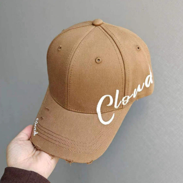 Women's Distressed Cotton Baseball Cap with Scripted Design Kalsten