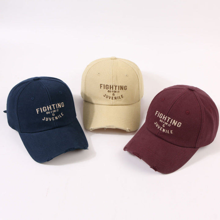 Women's Distressed Cotton Cap with Motivational Embroidery Kalsten