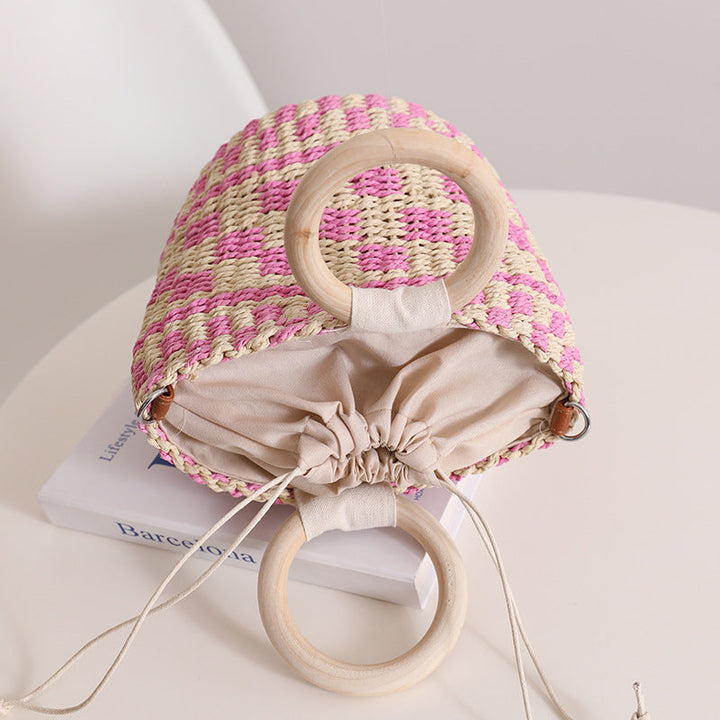 Handcrafted basket bag with wooden handle and adjustable shoulder strap Kalsten