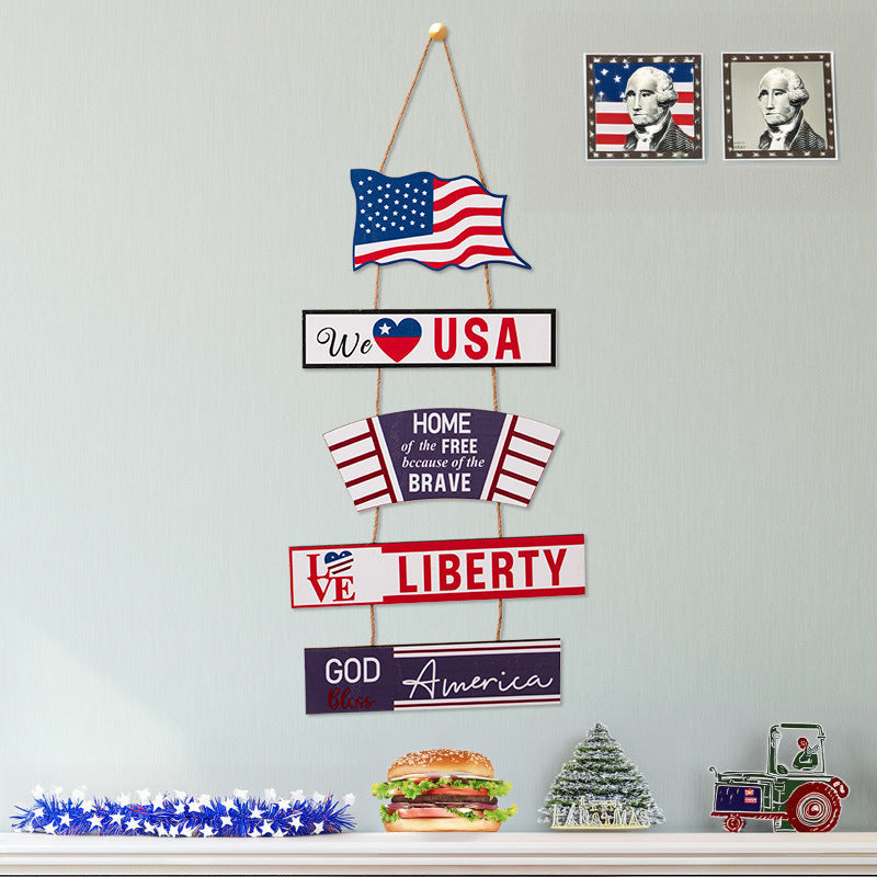 Unisex nan hanging patriotic wood wall decoration with multi-part panels and rope suspension Kalsten
