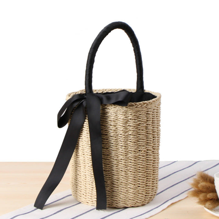 Fashionable basket bag with decorative satin ribbon Kalsten