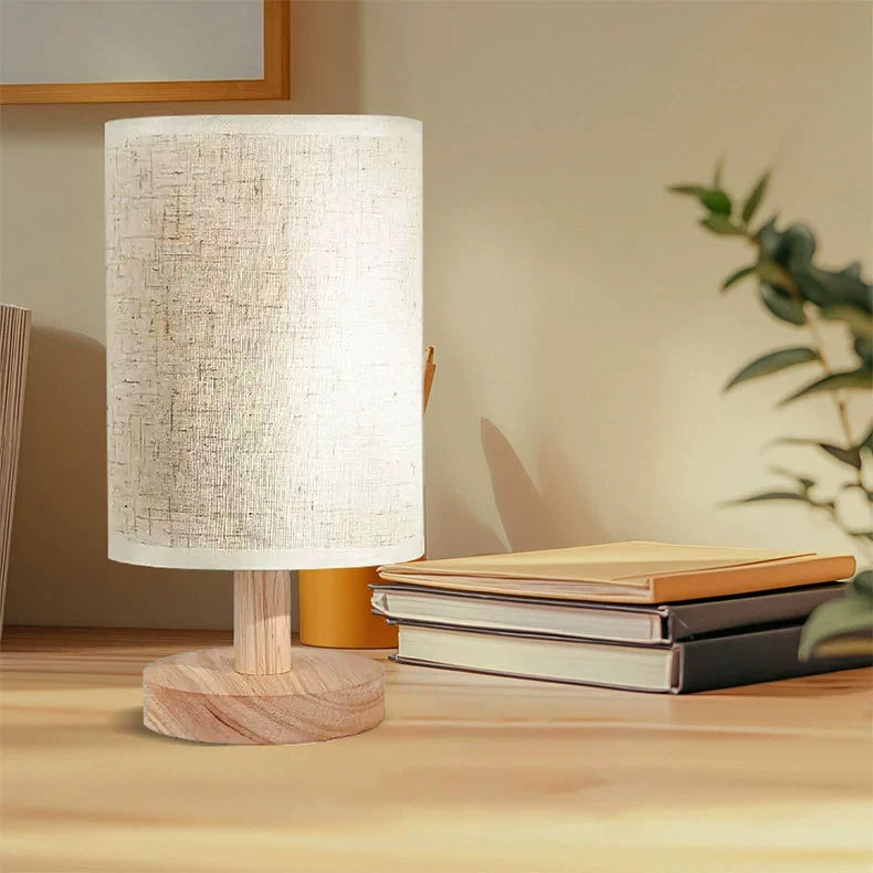USB Solid Wood Fabric Table Lamp | Kalsten