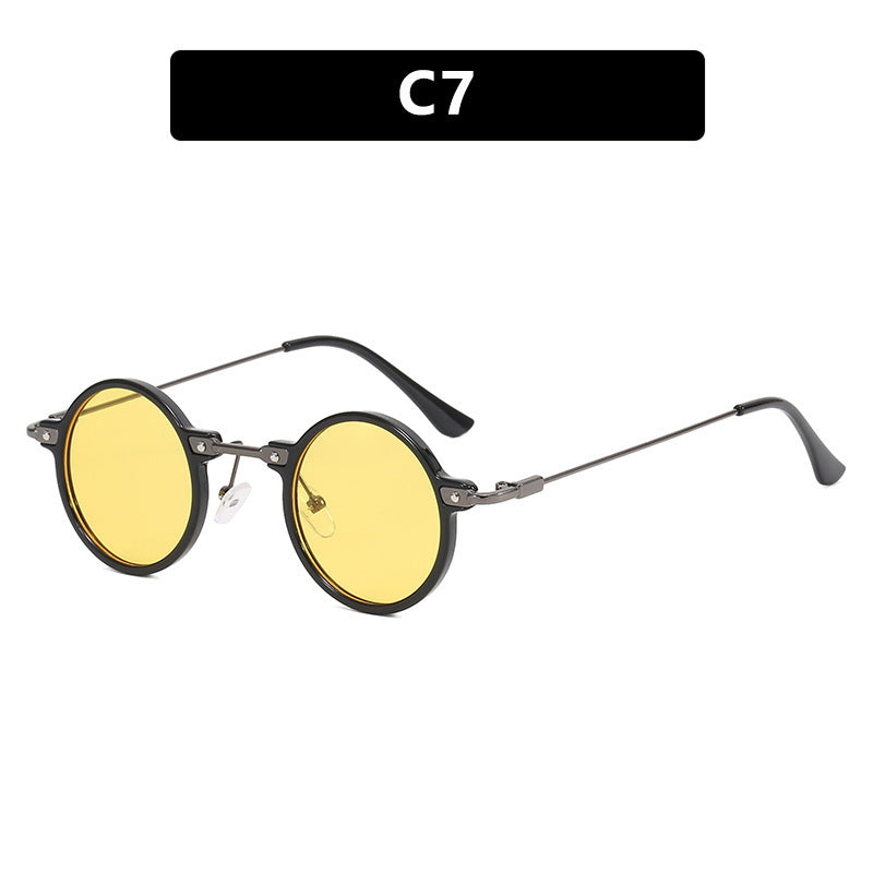 Women's round sunglasses with stylish metal frame and large blue lenses Kalsten