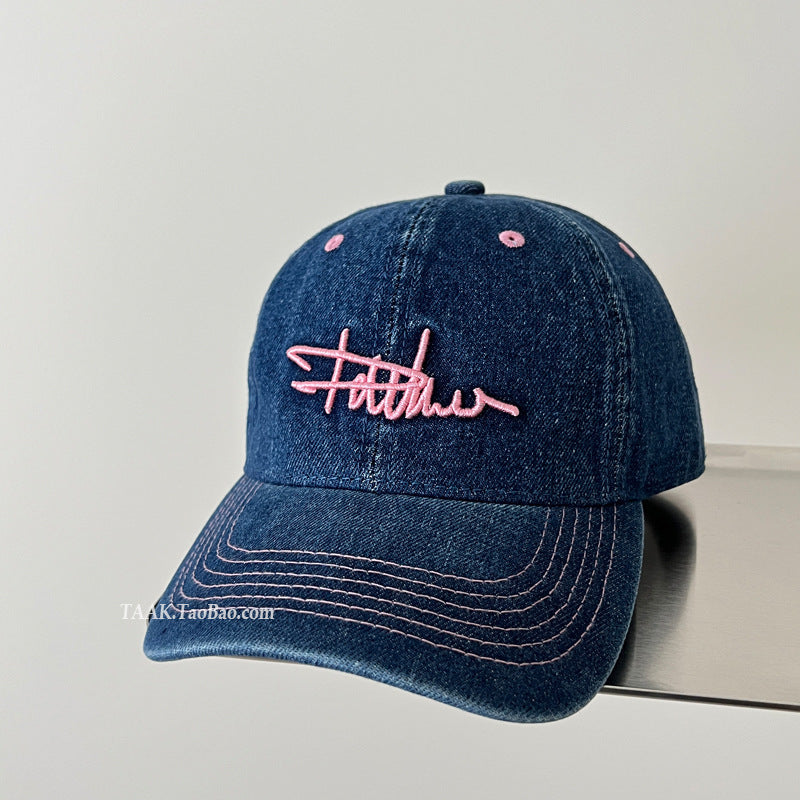 Women's Distressed Denim Embroidered Baseball Cap Kalsten