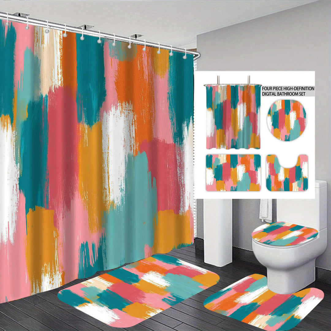 Bold Brushstroke Pattern Four-Piece Bathroom Set Kalsten
