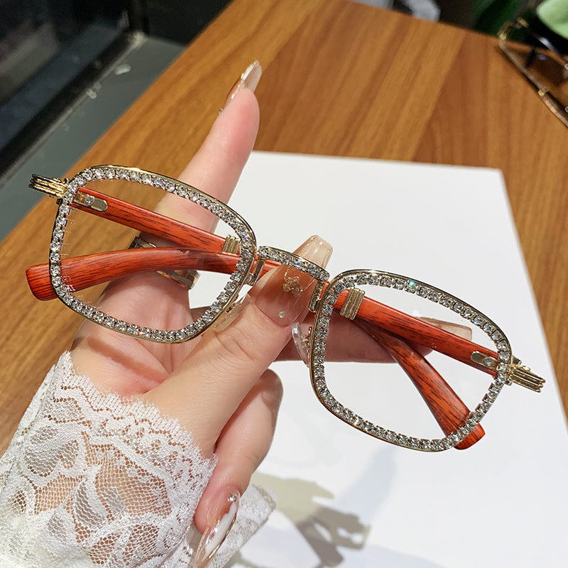 Women’s sunglasses with rhinestone-accented frame and modern wood design Kalsten