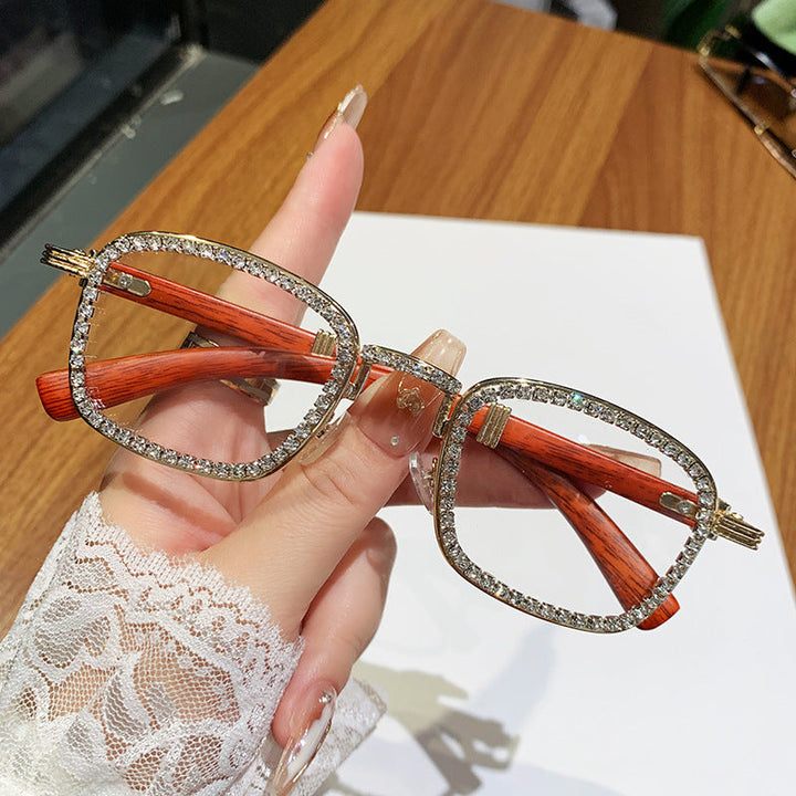 Women’s sunglasses with rhinestone-accented frame and modern wood design Kalsten