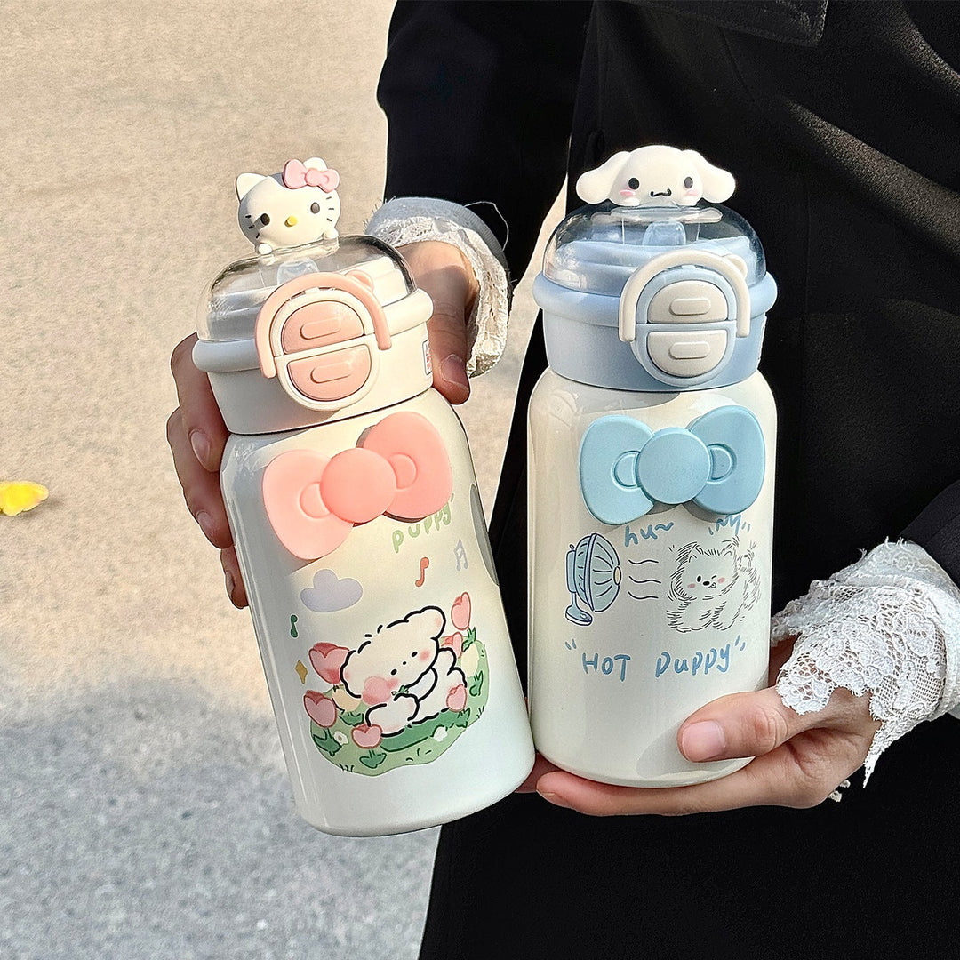 Women's creative water bottle with interactive lid and cute Kalsten design