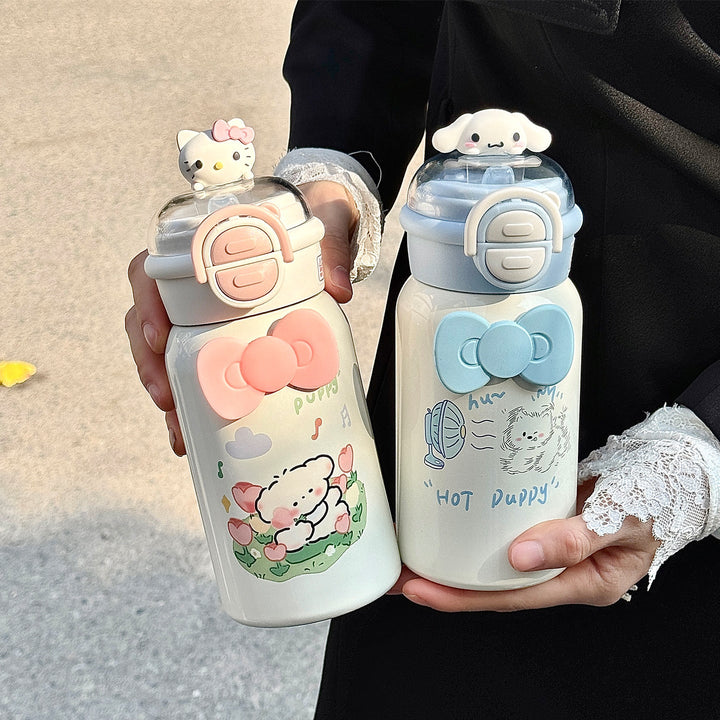 Women's creative water bottle with interactive lid and cute Kalsten design