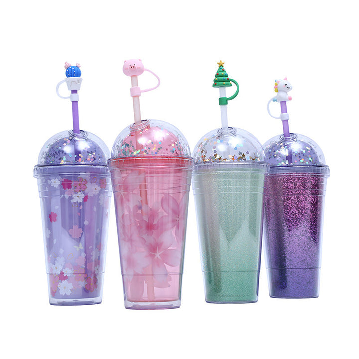 Women's creative drinking cup with decorative lid and integrated straw Kalsten