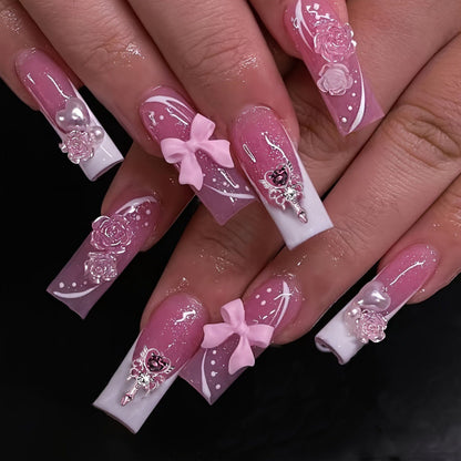 Artificial Nail Set with Floral and Glittering Accents Acalora