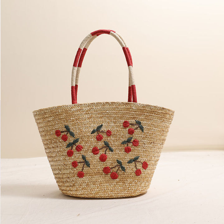 Handcrafted basket bag with vibrant floral embroidery design Kalsten