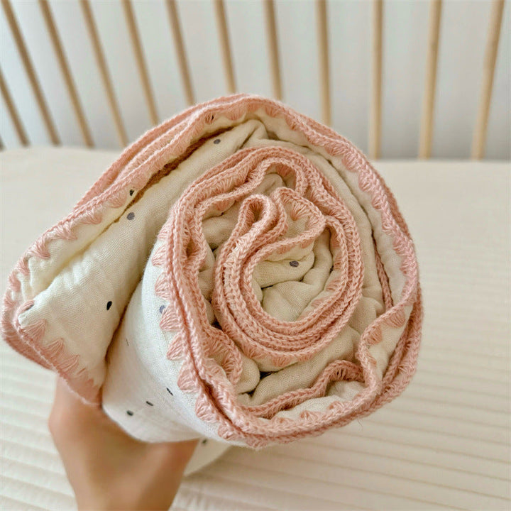 Unisex Cozy Muslin Blanket with Playful Pom-Pom Design Kalsten