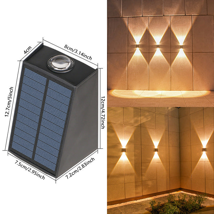 Angled Bi-Directional Solar LED Wall Uplight-Downlight With Integrated Photovoltaic Panel And Prism Lens Kalsten
