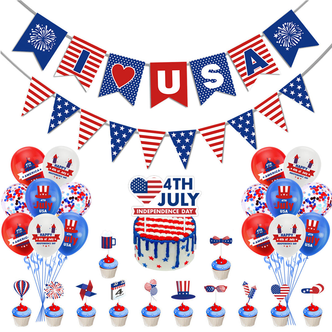 Unisex nan festive party decoration set for Independence celebration with garlands balloons cake and cupcake toppers Kalsten