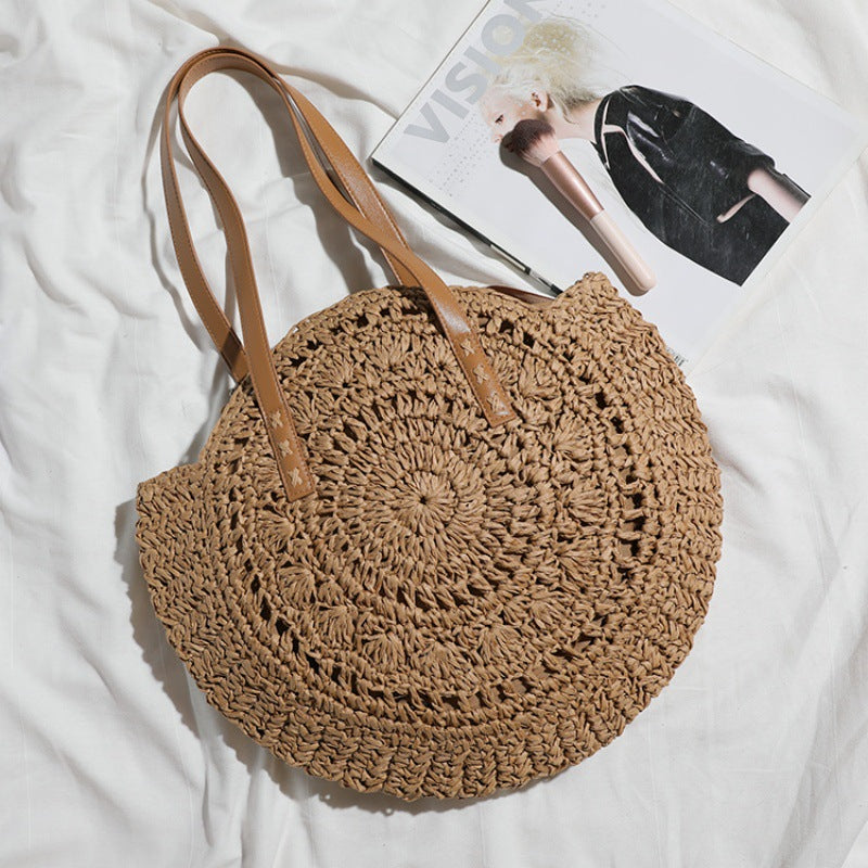 Basket bag with leather handles and colorful design Kalsten