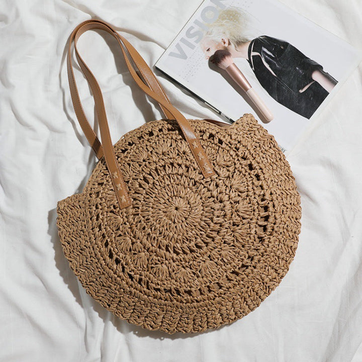 Basket bag with leather handles and colorful design Kalsten