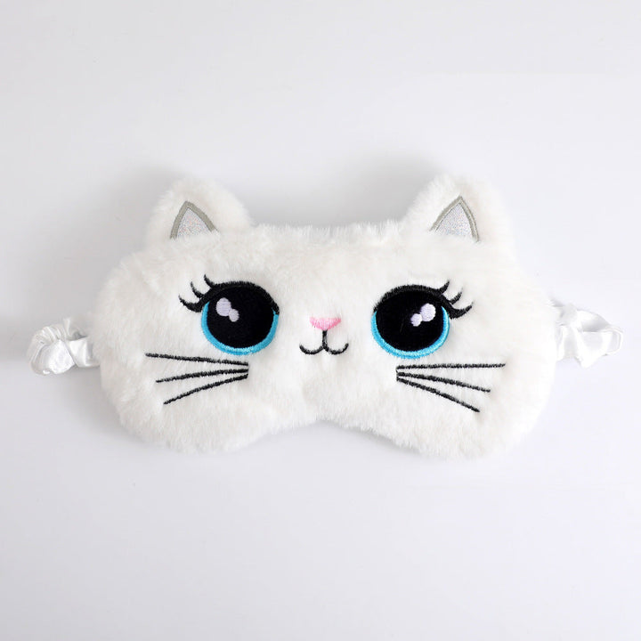 Women's cozy sleep mask in cat shape with embroidered face, soft plush ears, and adjustable satin ribbon Kalsten