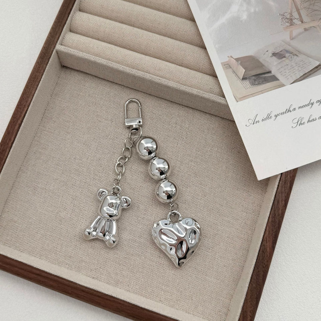 Playful Bear and Heart Charm Keychain Kalsten