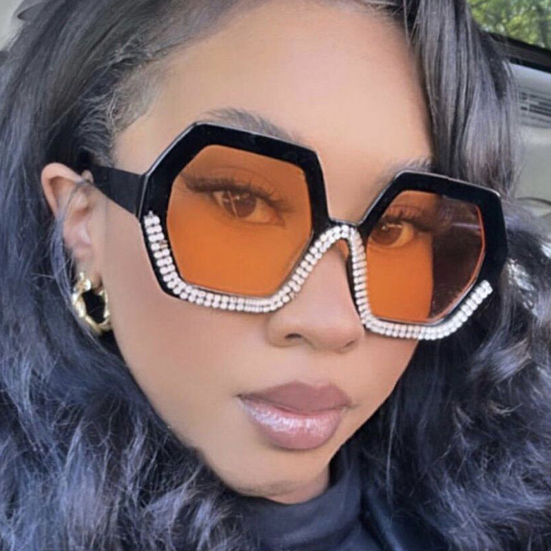 Women's extravagant sunglasses with hexagonal frame and rhinestone accents Kalsten