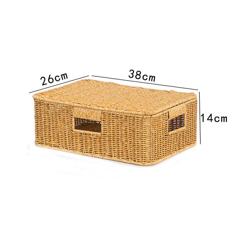 Women's Rectangular Storage Basket with Lid made of Natural Material Kalsten
