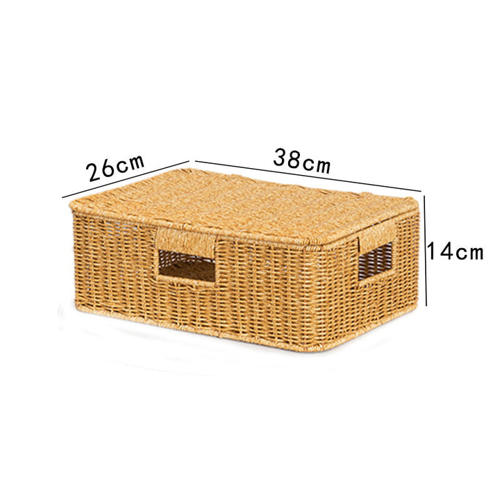 Women's Rectangular Storage Basket with Lid made of Natural Material Kalsten