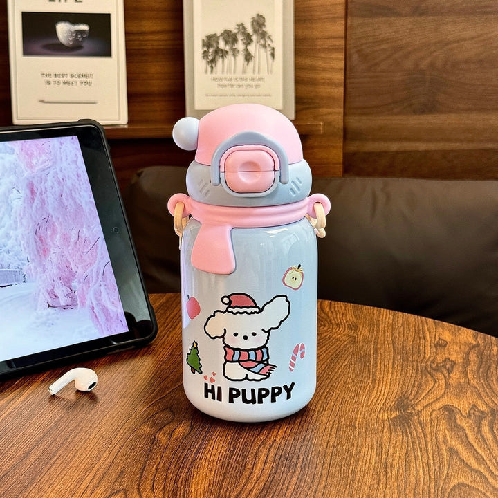 Women's insulated drinking bottle with secure flip lid and playful dog design Kalsten