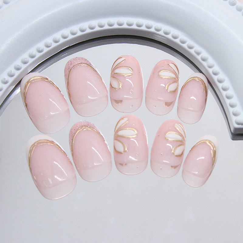 Decorative Floral French Tip Press-On Nails Kalsten