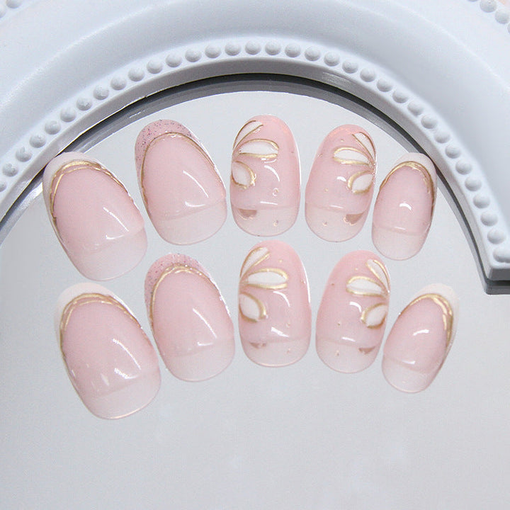 Decorative Floral French Tip Press-On Nails Kalsten