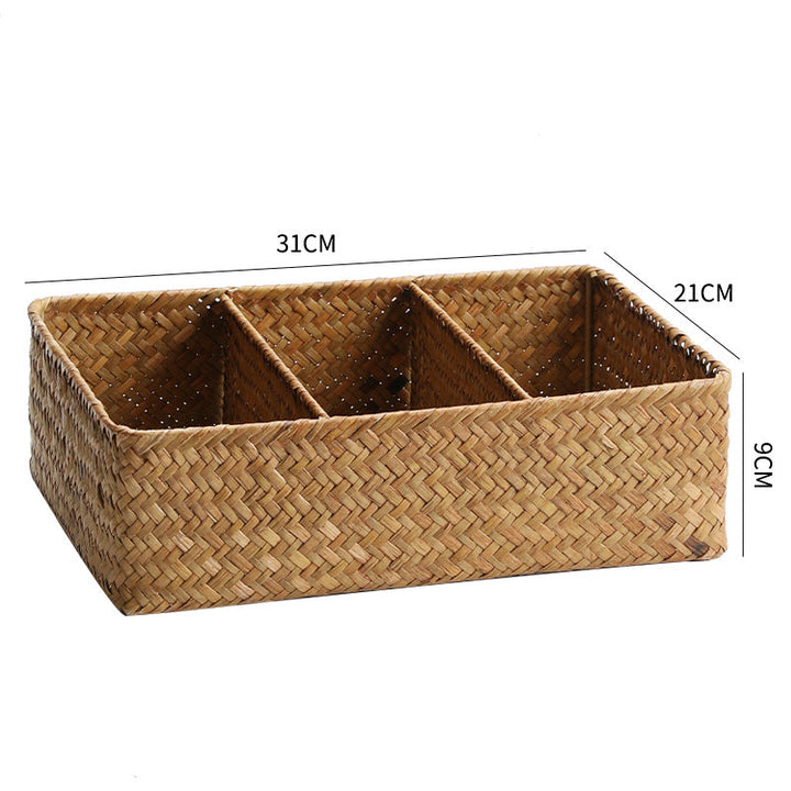 Unisex storage basket with three compartments made of handwoven natural material Kalsten