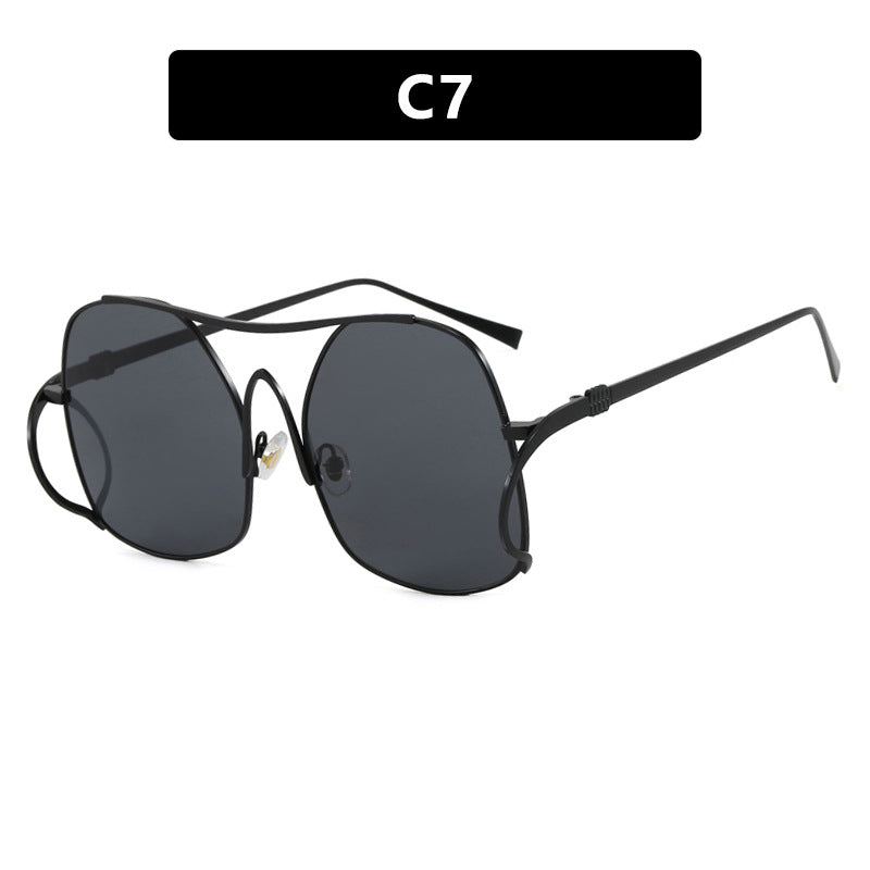 Women's geometric sunglasses with narrow metal frame and brown lenses Kalsten