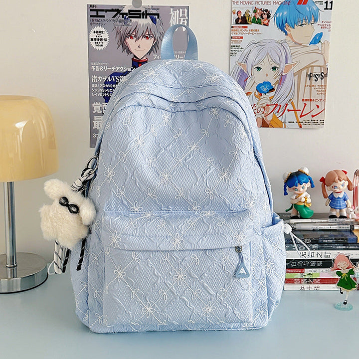Embroidered Textured School Backpack