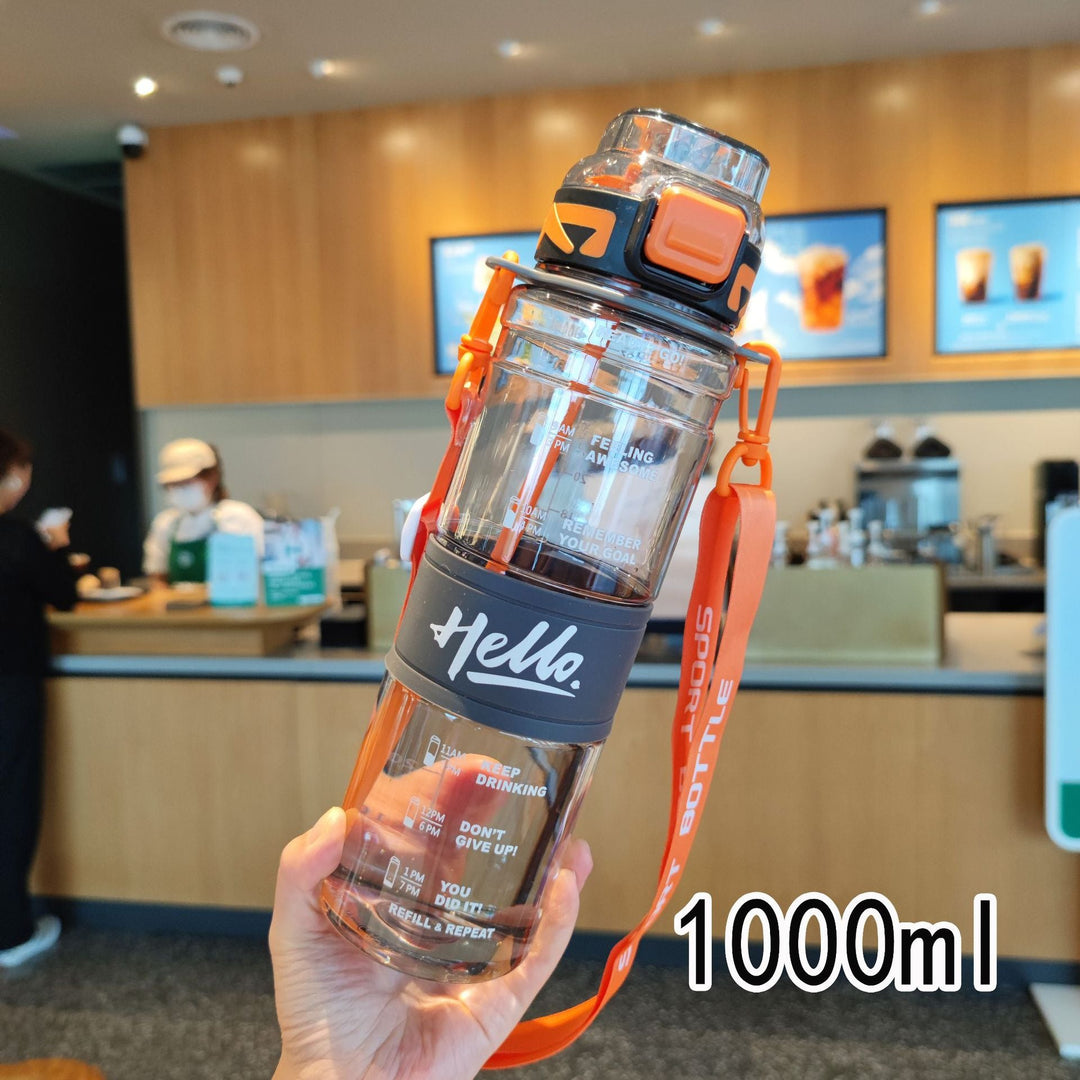 Women's large sports water bottle with motivational time markings Kalsten
