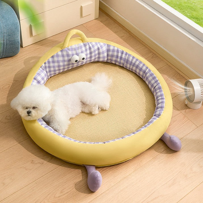 Unisex nan round padded cat and small dog bed with raised edge and sisal sleeping area Kalsten